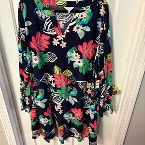 crown & ivy Navy Floral Long Sleeve Tunic Dress with Multicolor Print